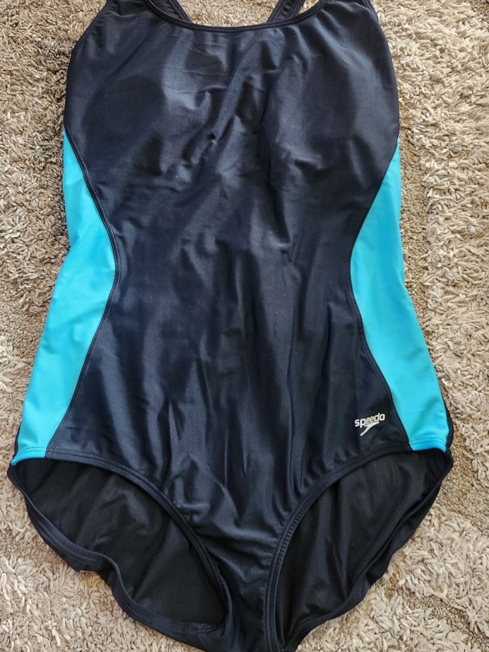 Speedo Black and Teal Performance One-Piece Swimsuit Size 16 Women